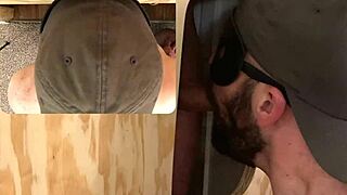 Unique gay gloryhole encounter with deepthroat and cum swallowing