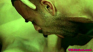 Muscular British gay gets his cock drenched in saliva during intense sex
