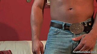 Aroused gay man undresses and masturbates during homosexual intercourse