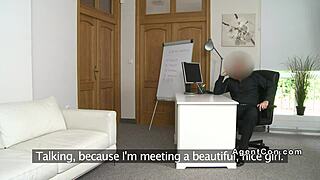 Amateur blonde gets fucked by supposed agent in office