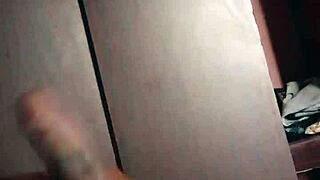 Big black cock with hairy texture playing with hands