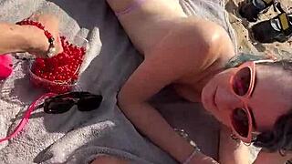 Cute girl Darcy Dark's outdoor sex adventure on a public beach