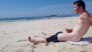 Gay solo masturbation on the beach
