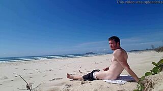 Gay solo masturbation on the beach