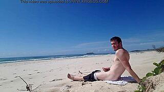 Gay solo masturbation on the beach