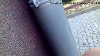 Outdoor public sex with a young naked transgender person in a city