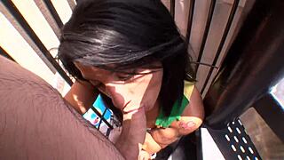 Espanola amateur gives a fast blowjob on the roof