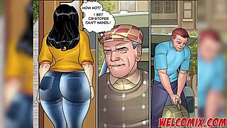 Cartoonish hentai featuring a naughty intruder