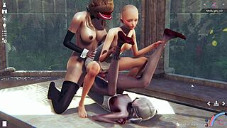 Three-person action in anime-style video