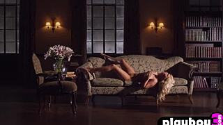 Ashley Mattingly, a stunning blonde, indulges in a seductive striptease for a Playboy model, relishing the experience