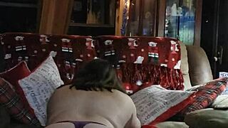 Wife's seductive striptease and oral pleasure on Christmas