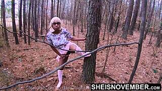 Black beauty squirts in public after eating her black pussy outdoors