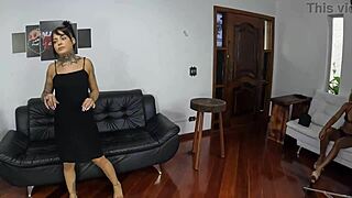 Wild and naughty teen gets her tongue in action on a dark sofa