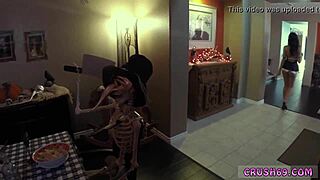 POV video of stepdad's first time in Halloween-themed creampie