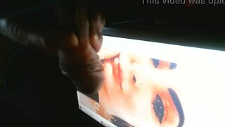 Bri's face covered with cum after intense jerking session