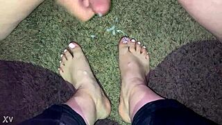 Amateur Latina gives a sloppy footjob and gets a satisfying cumshot