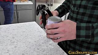 Teen stepdaughter in stockings gives blowjob to stepdad