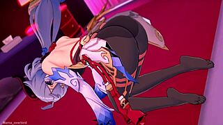 Ganyu from Genshin in playful foot action at love hotel
