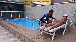 A couple's intimate encounter when the pool cleaner arrives