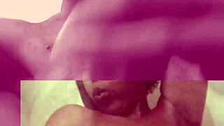 Tiny tits and deepthroat: Ebony MILF receives cum tribute