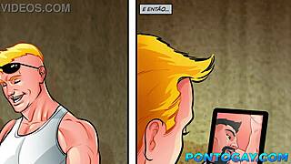 Amateur gay couple engages in sexual acts with animated gay drawings