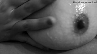 European babe gets covered in cum on her tits