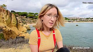 Amateur Amelia indulges in solo play with a toy while wearing glasses and stockings