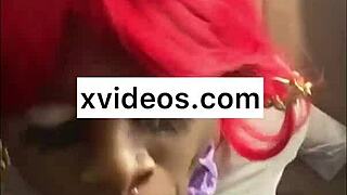 Amateur shemale gives sloppy blowjob to black cock
