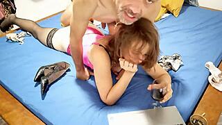 Amateur couple enjoys doggy style fucking and blowjob