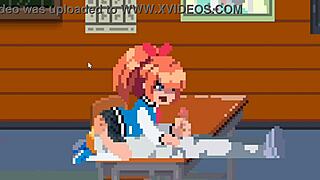 Lewd city girls engage in oral and manual stimulation in a pixelated game