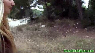 European girl gives a blowjob in the open air
