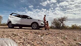 Amateur couple gets frisky in the desert during a traffic stop