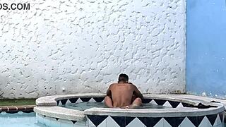 A steamy encounter with a lustful neighbor in our jacuzzi