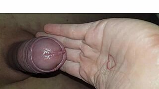 Amateur guy collects cum from handjob and licking