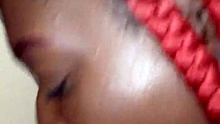 African American woman performs oral sex and ingests semen on staircase