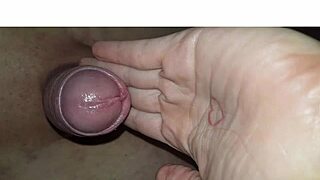Amateur guy collects cum from handjob and licking