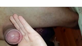 Amateur guy collects cum from handjob and licking