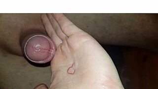 Amateur guy collects cum from handjob and licking