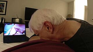 Aging gay man with a disability enjoys giving an extended oral performance