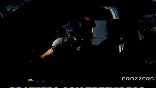 Voluptuous brunette cop enjoys intense anal sex and deep throat skills