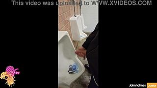 Thrilling public solo performance in Vancouver park restroom by JohnHolmesJunior featuring a massive ejaculation