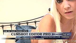 Fresh-faced blonde teen undressing for the camera