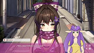 Ninja girl's big tits bounce while playing game