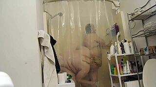 BBW couple enjoys showering together