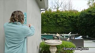 Busty girlfriend gets deeply throat-pumped by massive-dicked lover by the pool
