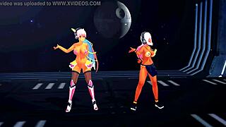 Semi-nude MMD babes perform erotic dance and sing