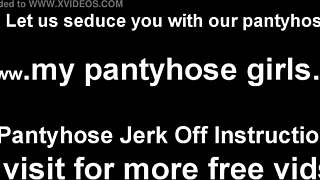 Indulge in pantyhose fetish with femdom guidance and handjob instructions