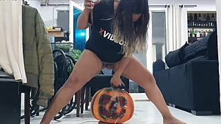 Paty warms up for Halloween party with ass shaking and phone smashing
