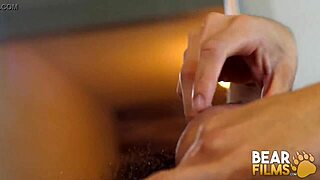 Blindfolded gay bear Avi Strider's solo pleasure show