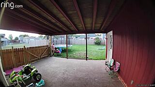 Wife's outdoor adventure on the back porch with a creampie finish